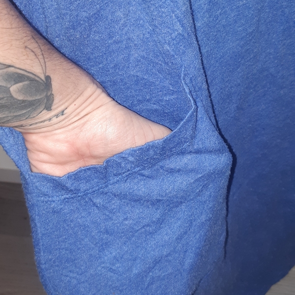 Vintage "Chalet" Blue Cold Shoulder 2 PC Short Sleeve Women's Top/Dress & Pant - Picture 4 of 8